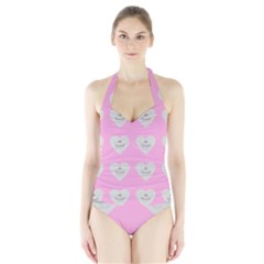 Cupcake Pink Grey Halter Swimsuit by snowwhitegirl