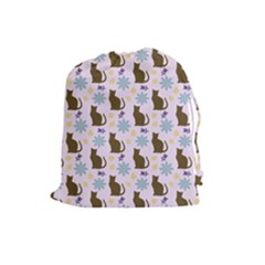 Outside Brown Cats Drawstring Pouches (large)  by snowwhitegirl