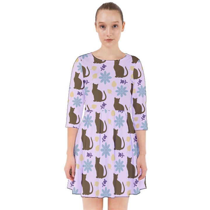 Outside Brown Cats Smock Dress