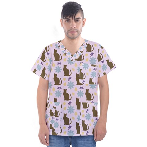 Outside Brown Cats Men s V-neck Scrub Top by snowwhitegirl