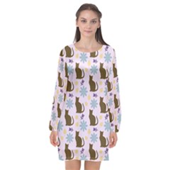 Outside Brown Cats Long Sleeve Chiffon Shift Dress  by snowwhitegirl