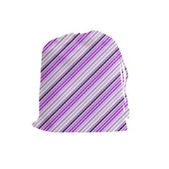 Purple Diagonal Lines Drawstring Pouches (large)  by snowwhitegirl