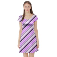 Purple Diagonal Lines Short Sleeve Skater Dress by snowwhitegirl