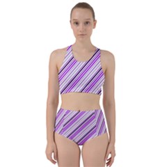 Purple Diagonal Lines Racer Back Bikini Set