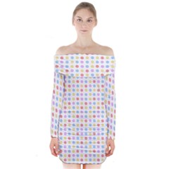 Blue Pink Yellow Eggs On White Long Sleeve Off Shoulder Dress by snowwhitegirl