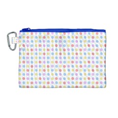 Blue Pink Yellow Eggs On White Canvas Cosmetic Bag (large) by snowwhitegirl