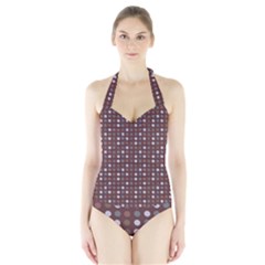 Grey Pink Lilac Brown Eggs On Brown Halter Swimsuit by snowwhitegirl