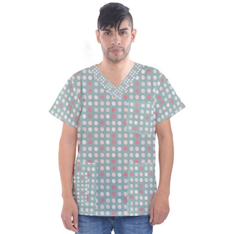 Pink Peach Grey Eggs On Teal Men s V-neck Scrub Top by snowwhitegirl