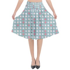 Pink Peach Grey Eggs On Teal Flared Midi Skirt