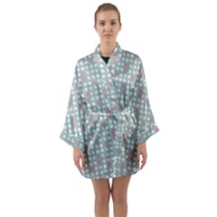 Pink Peach Grey Eggs On Teal Long Sleeve Kimono Robe