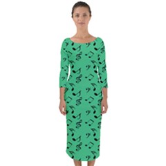 Green Music Quarter Sleeve Midi Bodycon Dress