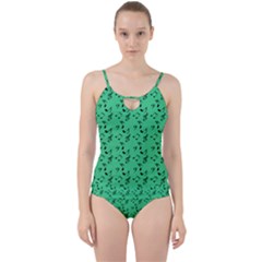 Green Music Cut Out Top Tankini Set