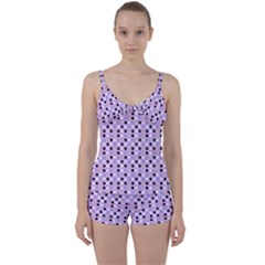 Black White Pink Blue Eggs On Violet Tie Front Two Piece Tankini by snowwhitegirl