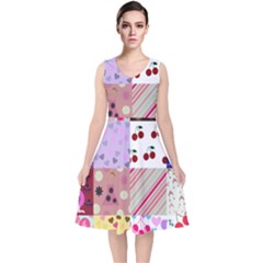 Quilt Of My Patterns V-neck Midi Sleeveless Dress 