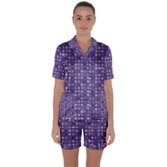 Violet Grey Purple Eggs On Grey Blue Satin Short Sleeve Pyjamas Set