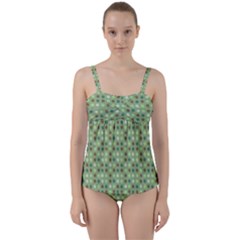 Green Brown  Eggs On Green Twist Front Tankini Set