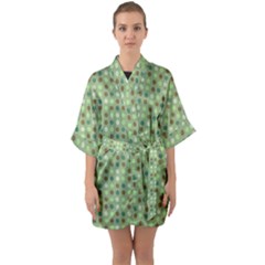 Green Brown  Eggs On Green Quarter Sleeve Kimono Robe