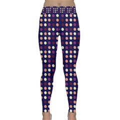 Peach Purple Eggs On Navy Blue Classic Yoga Leggings by snowwhitegirl