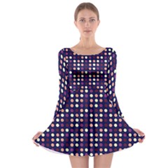 Peach Purple Eggs On Navy Blue Long Sleeve Skater Dress by snowwhitegirl