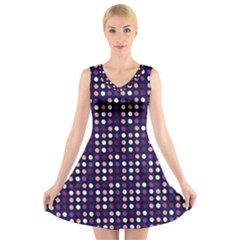 Peach Purple Eggs On Navy Blue V-neck Sleeveless Skater Dress by snowwhitegirl