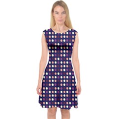 Peach Purple Eggs On Navy Blue Capsleeve Midi Dress by snowwhitegirl