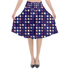 Peach Purple Eggs On Navy Blue Flared Midi Skirt by snowwhitegirl