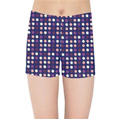 Peach Purple Eggs On Navy Blue Kids Sports Shorts by snowwhitegirl