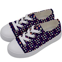 Peach Purple Eggs On Navy Blue Kids  Low Top Canvas Sneakers