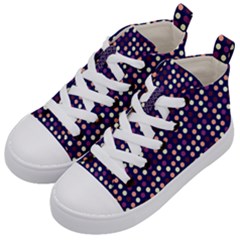 Peach Purple Eggs On Navy Blue Kid s Mid-top Canvas Sneakers