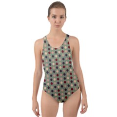 Grey Beige Burgundy Eggs On Green Cut-out Back One Piece Swimsuit by snowwhitegirl