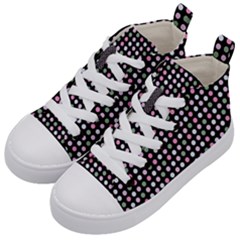 Pink Green Eggs On Black Kid s Mid-top Canvas Sneakers