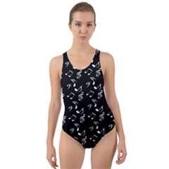 Black Music Notes Cut-out Back One Piece Swimsuit