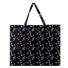 Black Music Notes Zipper Large Tote Bag by snowwhitegirl