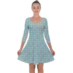 Pink Peach Green Eggs On Seafoam Quarter Sleeve Skater Dress