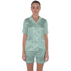 Pink Peach Green Eggs On Seafoam Satin Short Sleeve Pyjamas Set by snowwhitegirl