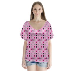 Grey Magenta Eggs On Pink V-neck Flutter Sleeve Top by snowwhitegirl