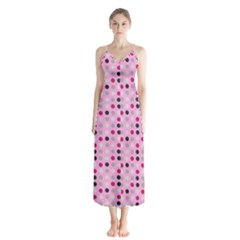 Grey Magenta Eggs On Pink Button Up Chiffon Maxi Dress by snowwhitegirl