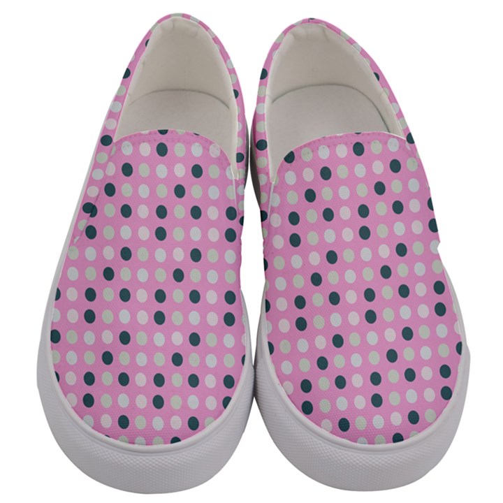 Teal White Eggs On Pink Men s Canvas Slip Ons