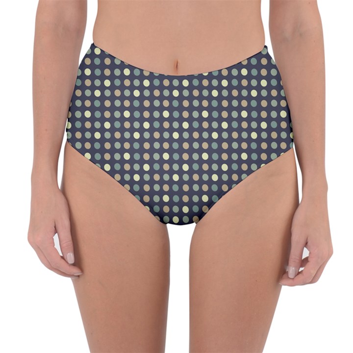 Beige Blue Cream Eggs On Grey Blue Reversible High-Waist Bikini Bottoms