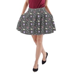 Cakes Yellow Pink Dot Sundaes Grey A-line Pocket Skirt by snowwhitegirl