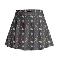 Cakes Yellow Pink Dot Sundaes Grey Mini Flare Skirt by snowwhitegirl