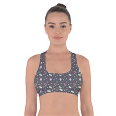 Cakes Yellow Pink Dot Sundaes Grey Cross Back Sports Bra by snowwhitegirl