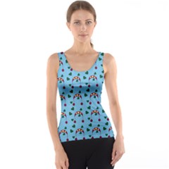 Winter Hat Red Green Hearts Snow Blue Tank Top by snowwhitegirl