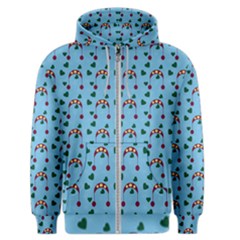 Winter Hat Red Green Hearts Snow Blue Men s Zipper Hoodie by snowwhitegirl