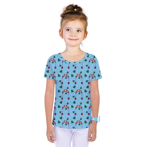 Winter Hat Red Green Hearts Snow Blue Kids  One Piece Tee by snowwhitegirl