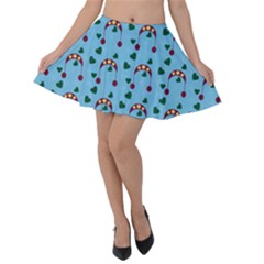 Winter Hat Red Green Hearts Snow Blue Velvet Skater Skirt