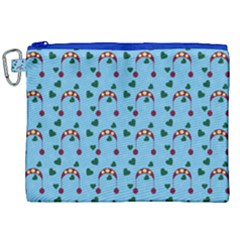 Winter Hat Red Green Hearts Snow Blue Canvas Cosmetic Bag (xxl) by snowwhitegirl