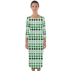 Greenish Dots Quarter Sleeve Midi Bodycon Dress