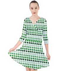 Greenish Dots Quarter Sleeve Front Wrap Dress	