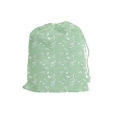 Mint Green White Music Drawstring Pouches (large)  by snowwhitegirl